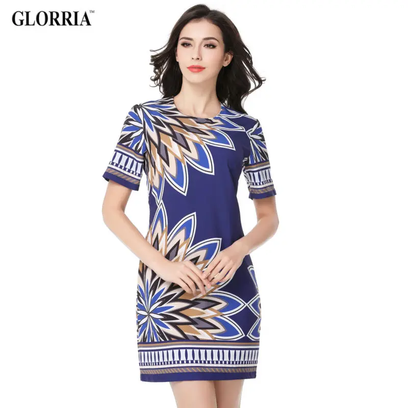 Buy Cheap Glorria Women 2017 Summer Print Dress Navy Blue Short Dresses Lady Elegant Casual Fashion Party Office Dress Sundress Vestidos