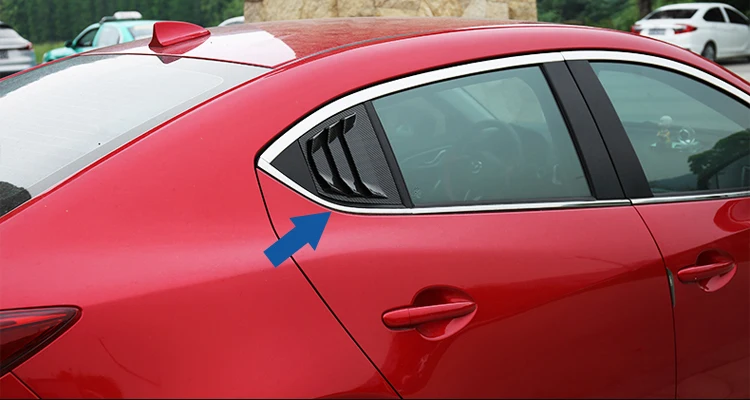 2 шт. автомобиля интимные аксессуары Красный/углерода волокно заднего окна боковые жалюзи Vent панель накладка для Mazda 3 Axela C1192