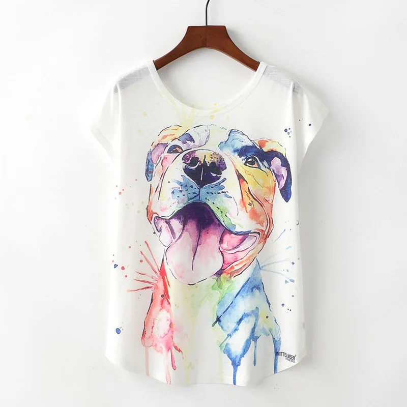 

New Fashion Vintage Spring Summer T Shirt Women Tops Print T-shirt Animal Dog Printed White Woman Clothes graphic tees femme