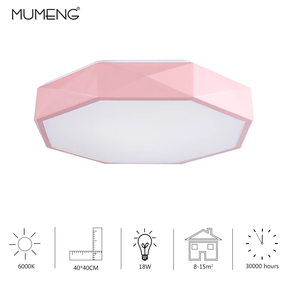 

LED Pink Ceiling Lights for Bedroom Macaron Ultra-thin 18W white lamp modern house Octagonal shape lighting Indoor Lighting
