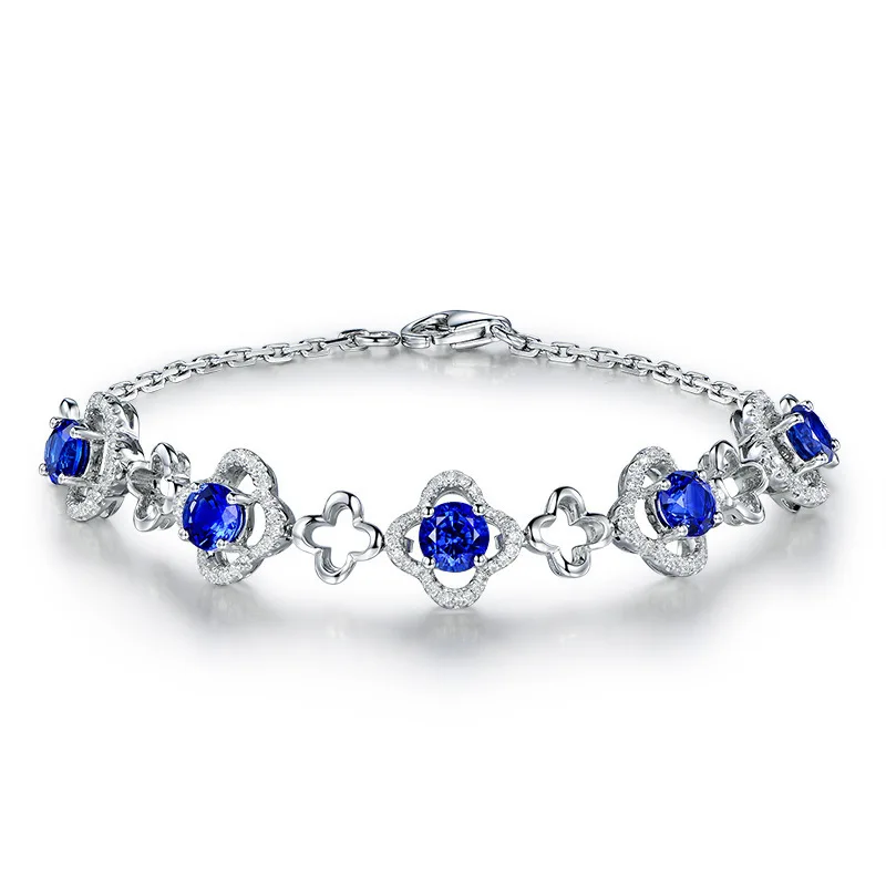 

Luxury Ocean Blue Crystal Chain Bracelet For Women Wedding Silver Rhinestone Charm Bracelet & Bangle Jewelry Pulseira Feminina