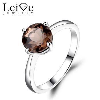 

Leige Jewelry Round Cut Smoky Quartz Solitaire Ring Wedding Engagement Rings for Women Sterling Silver 925 Fine Jewelry
