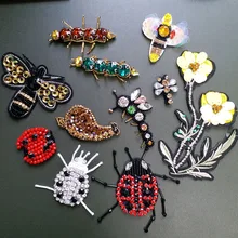 

1pc bees ladybird animals patches 3D Handmade rhinestone beaded Patches for clothing DIY sew on parches Embroidery applique