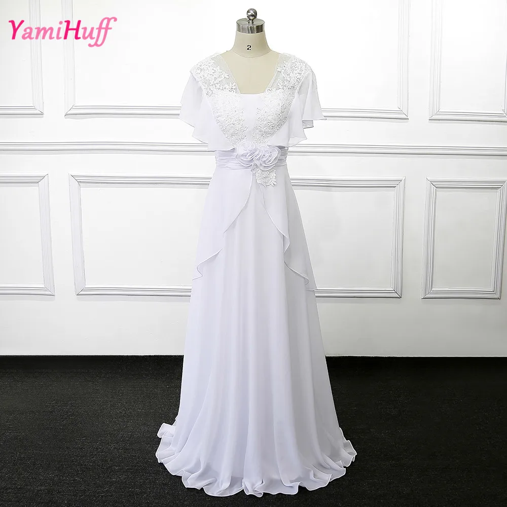 Cheap White Boho Bride Wedding Gowns Plus Size Short Sleeve Civil Lace ...