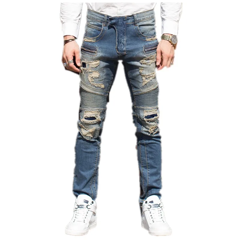 

Herren Jeans Marke Inflation 2017 Famous Designer New Style High Quality 100% Cotton Torn Apart Jeans Male Blue Stretch Jeans