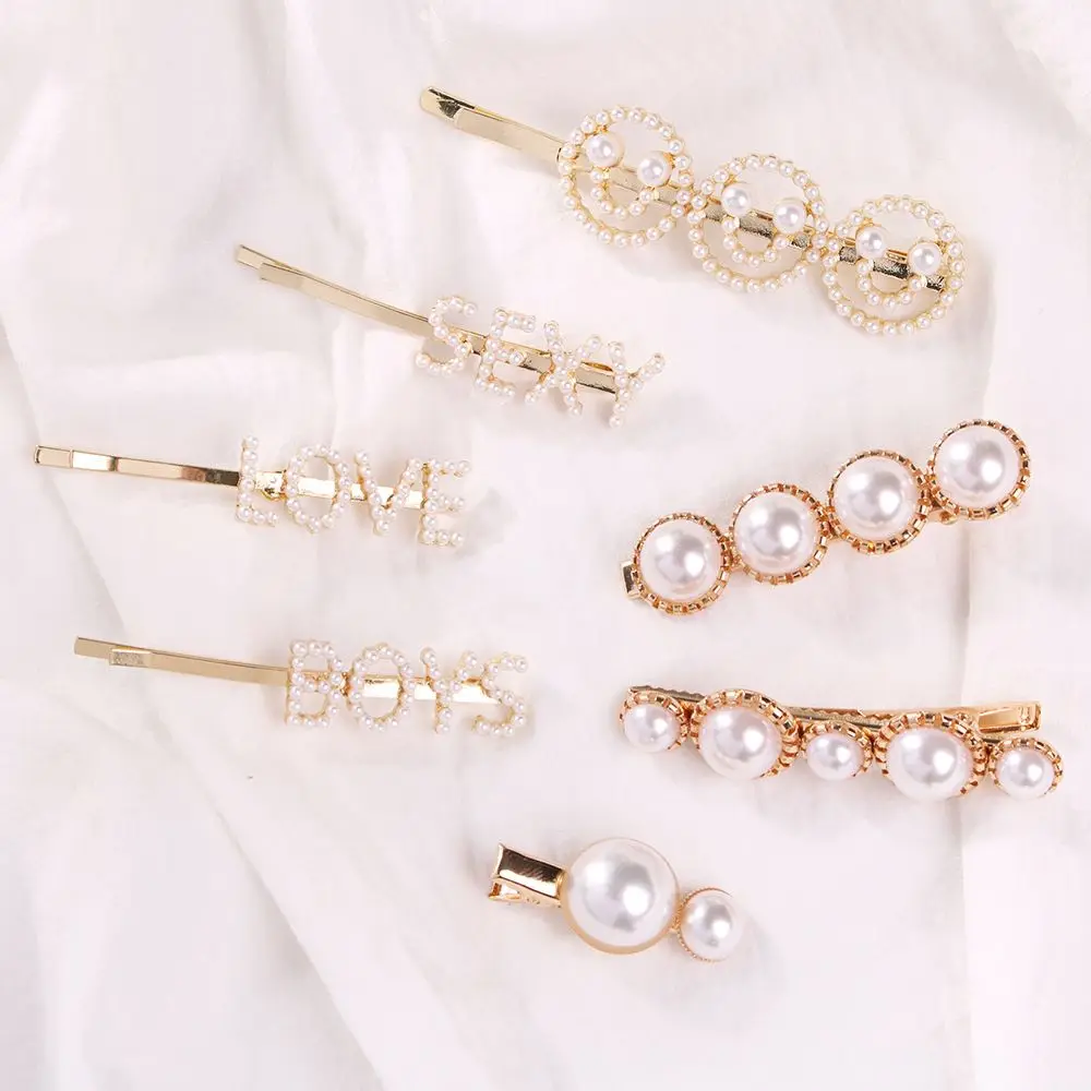 

Fashion Women Pearl Imitiation Words Smiling Face Hair Clips Barrette Hairpins Barrette Bobby Pin Pearl Clip Hair Accessories
