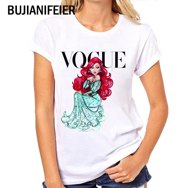 

2019new Slim fit Women's VOGUE Short Sleeve T-Shirt Cartoon Princess Round neck Printed t-shirt BJN263