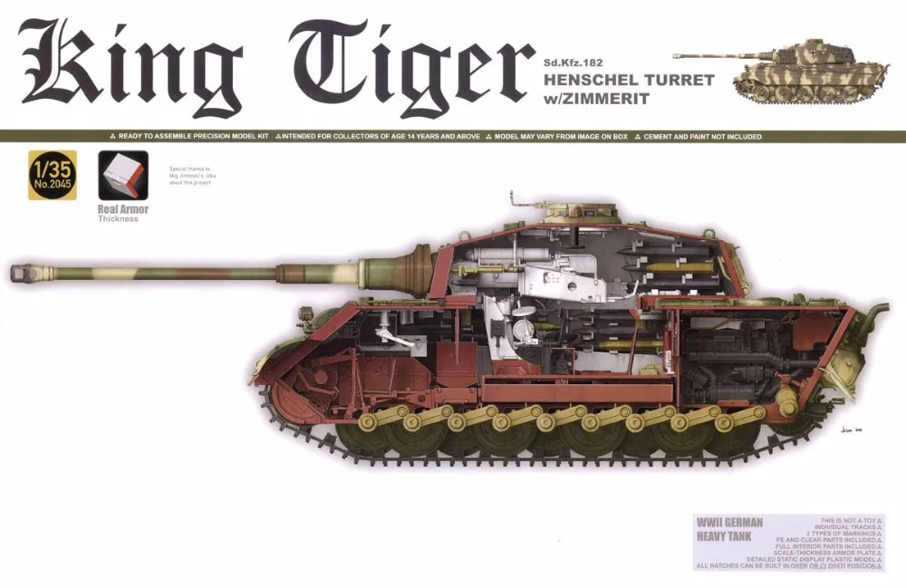 TAKOM 2045 1/35 масштаб Второй мировой войны Король тигр HENSCHEL башни Sd. Kfz.182 w/zimmerite(Полный Интерьер) пластиковая модель строительный комплект