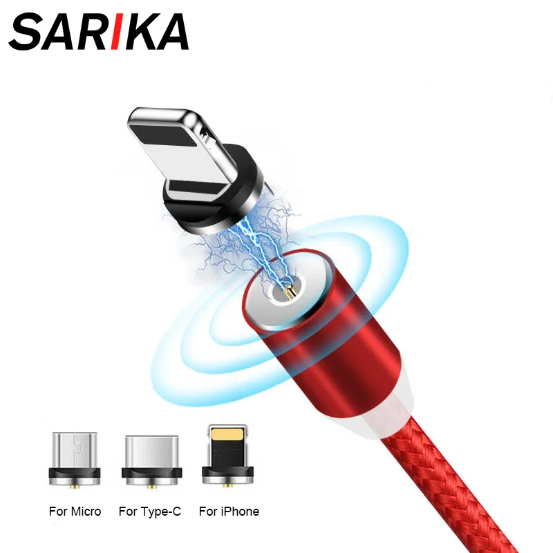 

Sarika 360 Led Magnetic Cable For Lightning Magnet Charger Cable For iPhone 5 5s 6 s 7 8 Plus X XR Fast Charge Micro USB Type c