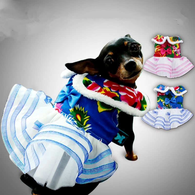 Lovely Rose Blue Traditional Floral Wedding Dress Dogs Clothes for Pets Dogs Winter Warm Cotton