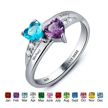 Personalized Name Ring Lover 925 Sterling Silver Promise Heart Shape Birthstone Engrave Jewelry Mothers Day Rings(RI101781)