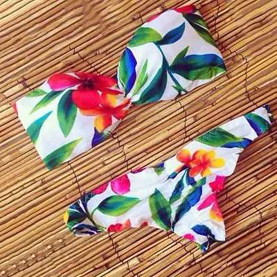 

GLANE Brief 2017 New Sexy Top Women's Bikini Set Two Piece Swimwear Bandeau Push-Up Floral Bra Swimsuit Beachwear Beach Dress