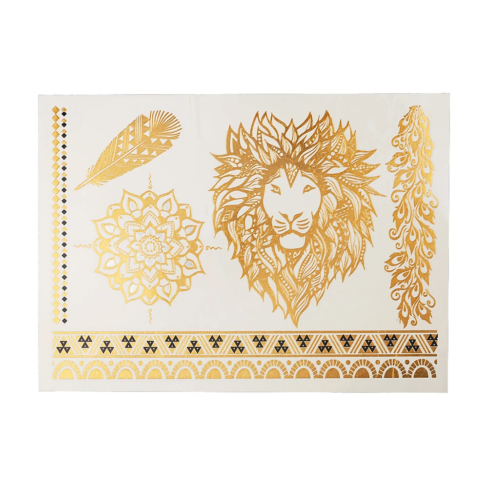 6 Pieces Metallic Tattoo Temporary Sticker Women DIY Body Art Dragon Elephant Design Water Transfer Metallic Tattoo Fake Sticker (6)