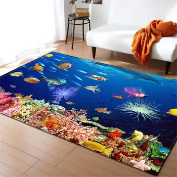 

3D Underwater World Living Room Carpets Fishs Mat Parlor Room Bedside Tea Table Area Rug Children Bedroom Home Decoration Carpet