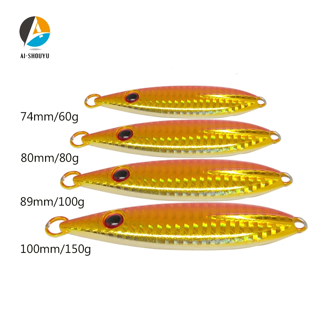 

AI-SHOUYU 1pcs Slow Blatt Cast Wide Shore Jigging Lure 60g 80g 100g 150g Metal Jig Fishing Lure Big Matel Jig Fishing Lure