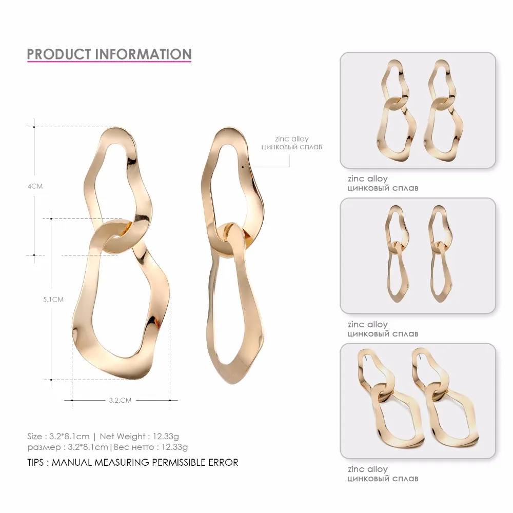 e-Manco Trendy Irregular Drop Earrings for Women Double Circle Dangle Earrings in Gold Color Large femme Fashion Jewelry Gifts