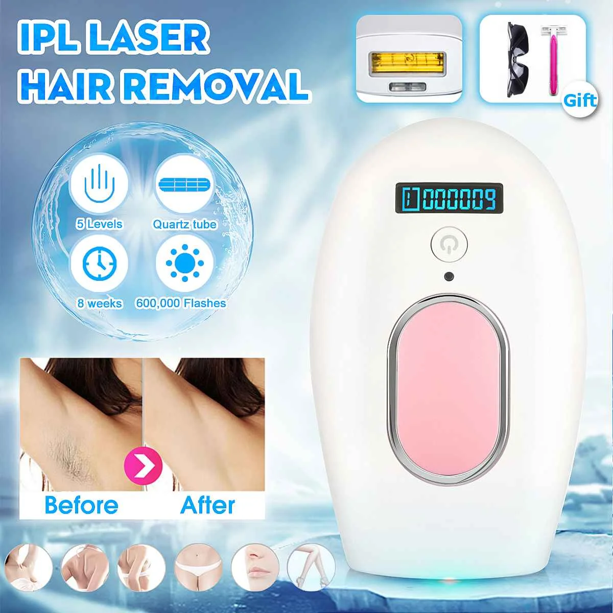 

600000 Pulses IPL Laser Epilator Portable Depilator Machine Full Body Hair Removal Device Painless Personal Care Appliance New