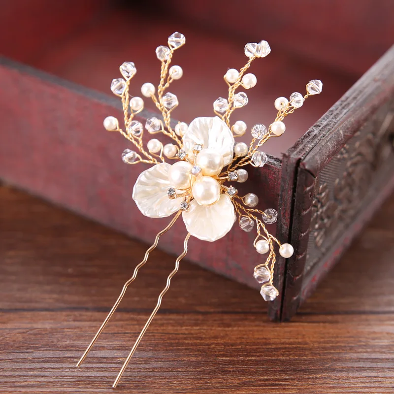 

Simple Petal Pearl Crystal Beads Hair Pins Hair Sticks Women Bridal Hairpin Tiaras Headpiece Wedding Hair Jewelry Accessories BH