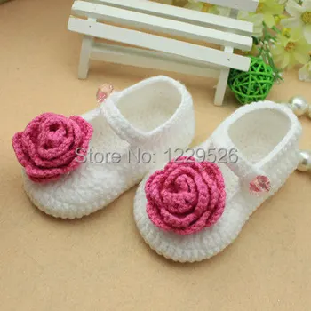 

white handmade Crochet Baby Booties/ red rose style / baby shoes soft baby booties for gift