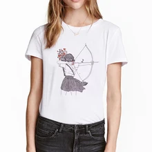 Новая футболка Для женщин Harajuku стиль цветы стрельба из лука для девочек креативный дизайн, с забавным рисунком одежда для пребывания на открытом воздухе белая блузка из хипстера футболки для девочек