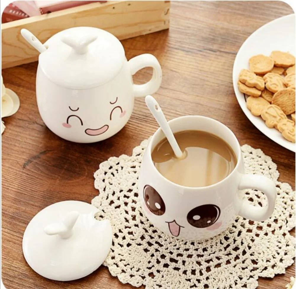 Gratis Pengiriman 320 ML Kartun Lucu Ekspresi Keramik Air Mug