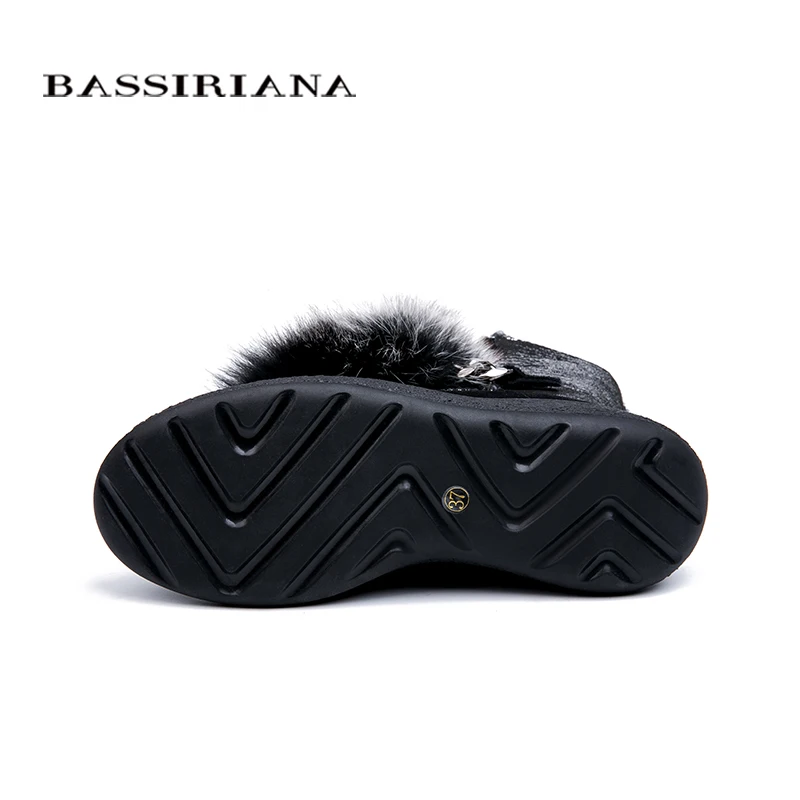 BASSIRIANA new winter gray and black natural fur warm snow boots women's boots round head 35-40 size