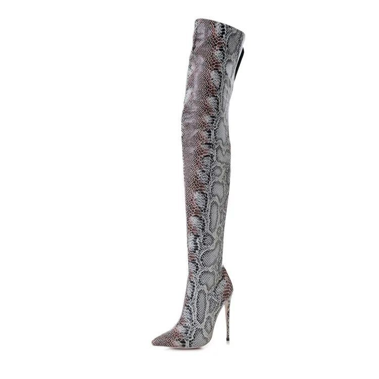 Abesire Woman Sexy Snakeskin Print Super Thin High Heels Thigh High Boots Female Pointed Toe Over Knee Boots Girls Dress Boots Abesire Woman Sexy Snakeskin Print Super Thin High Heels Thigh High Boots Female Pointed Toe Over Knee Boots Girls Dress Boots