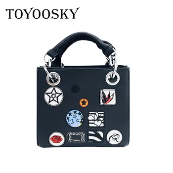 

TOYOOSKY 2017 Brand Designer Cartoon Badge Box Bag Vintage Flap embroidery Handbags CrossBody Shoulder Bags Clutch Purse