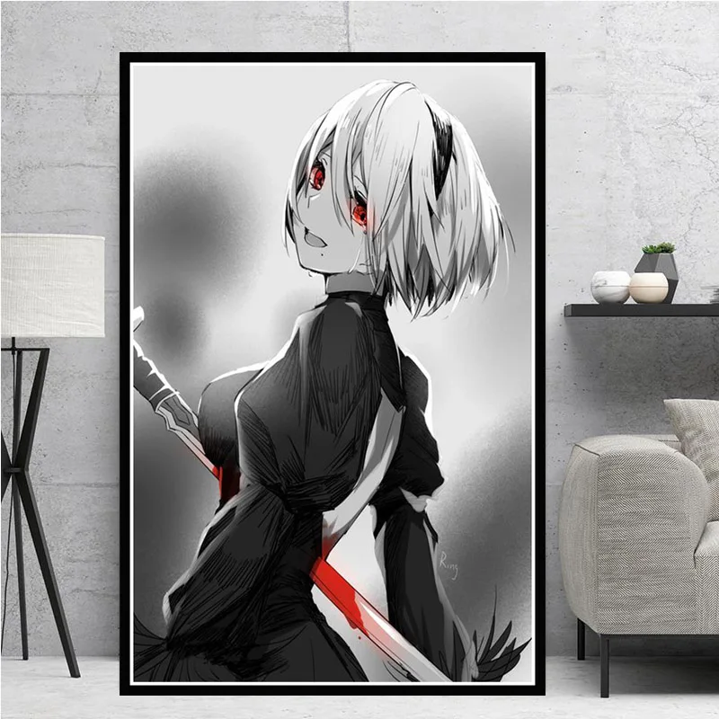 Картина на холсте NieR Automata с изображением девушки из игры Борьба японское аниме