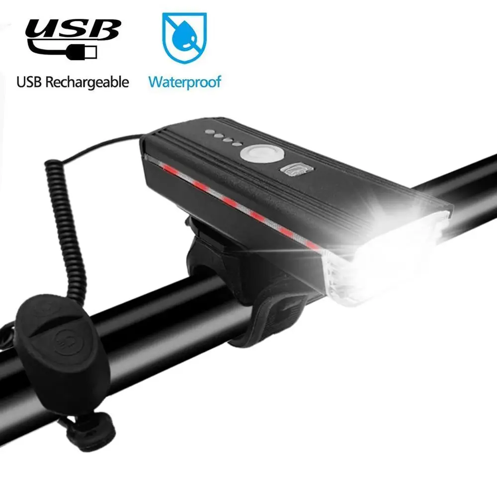 Велосипедный фонарь и колокольчик 2 до 1 USB Перезаряжаемый велосипедный фонарь светодиодный водонепроницаемый передний свет Велоспорт с гудок велосипедный аксессуары J24
