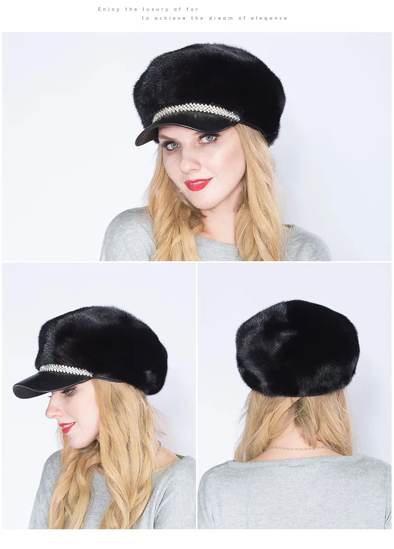 Меховая шапка из натуральной норки, импортная женская меховая шапка, роскошная высококлассная шапка из натурального меха, женская зимняя теплая шапка с кепкой, восьмиугольная шапка