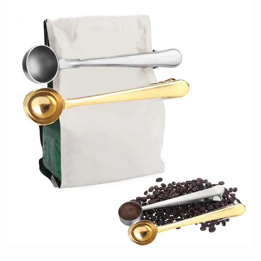 Kitchen Supplies Multifunction Coffee Scoop with Clip Stainless Steel