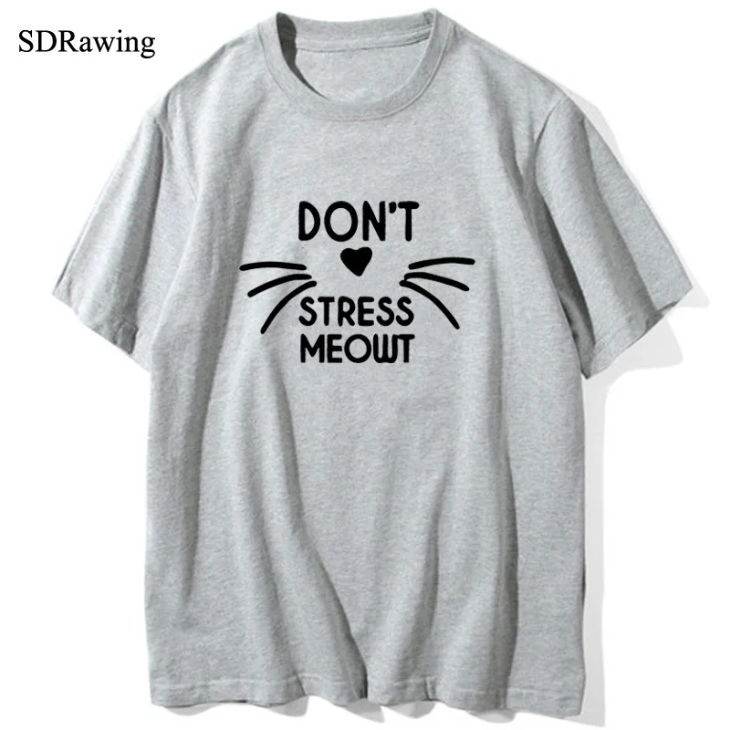 Женская хлопковая Футболка с принтом Don't Stress Meowt Meow Повседневная забавная