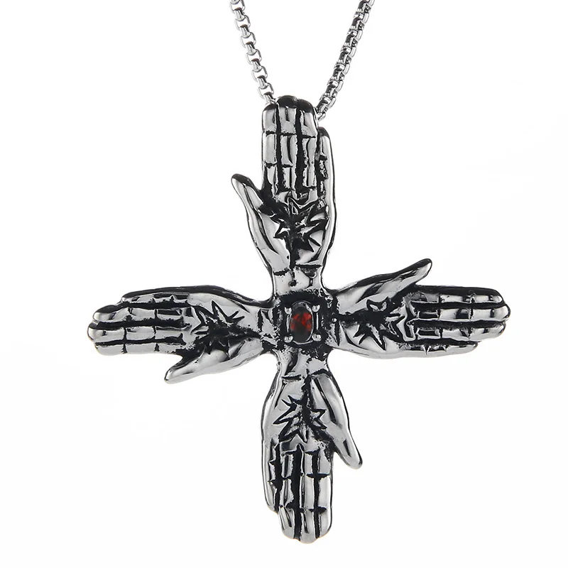 Valily Jewelry Men's Hand Cross Pendant Necklace Stainless Steel