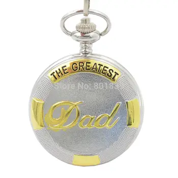 

Silver Tone DAD Case Japan Quartz Movement Mens Pocket Watch w/Chain