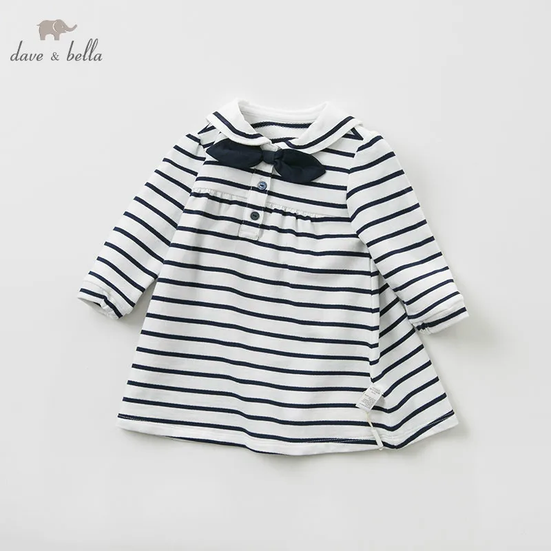 DB10162 dave bella/весеннее платье принцессы для малышей платье лолиты для девочек Дети с длинным рукавом в полоску высокое качество