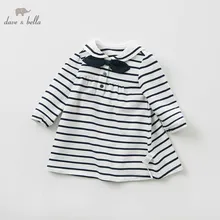 DB10162 dave bella/весеннее платье принцессы для малышей платье лолиты для девочек Дети с длинным рукавом в полоску высокое качество