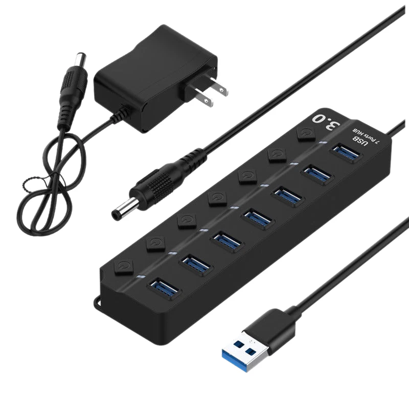 Usb концентратор 3,0 5 Гбит/с, высокая Скорость 7 Порты и разъёмы Usb 3,0 концентратор разветвитель на переключатель включения/выключения для Macbook ноутбука ПК с сенсорным экраном штепсельная вилка стандарта США