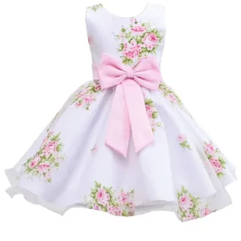

New style summer baby girl print flower girl dress for wedding girls party dress with bow dress for 2 3 4 5 6 7 8 Years girls