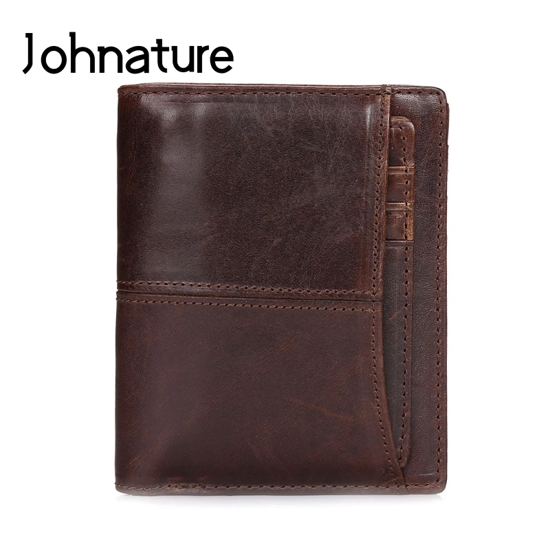 

Johnature 2019 New Vintage Solid Zipper Genuine Leather Men Wallets Short Purses Wallet Card Holder Cow Leather Standard Wallets