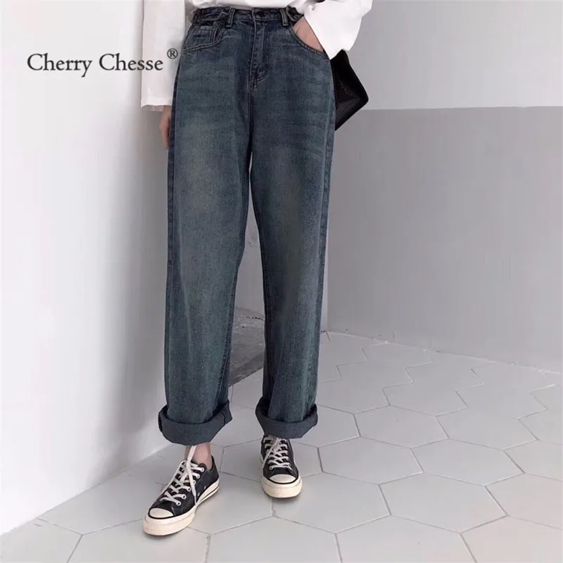 Cherry Chesse винтажные прямые женские джинсы High Street джинсовые брюки лето осень