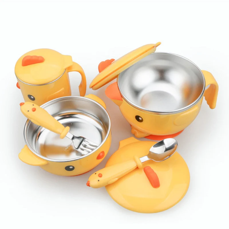 Baby Tableware Set Stainless Steel Cute Cartoon Thermal Dishes Kid Hot Water Insulation Bowl Children Feeding Dinnerware MBG0372 Baby Tableware Set Stainless Steel Cute Cartoon Thermal Dishes Kid Hot Water Insulation Bowl Children Feeding Dinnerware MBG0372