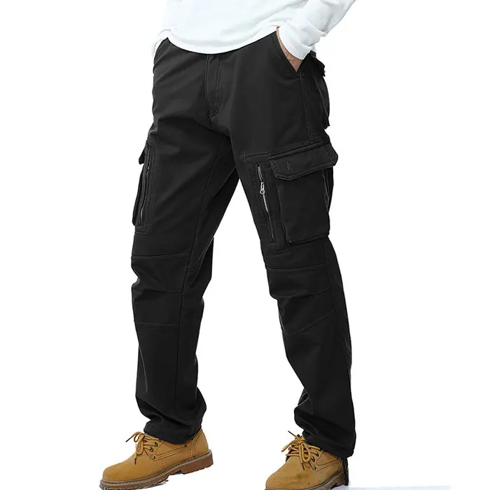 Зимние флисовые брюки карго мужские хлопковые тактические брюки мужские рабочие утепленные мужские s брюки комбинезоны Pantalon Homme камуфляж - Цвет: Черный