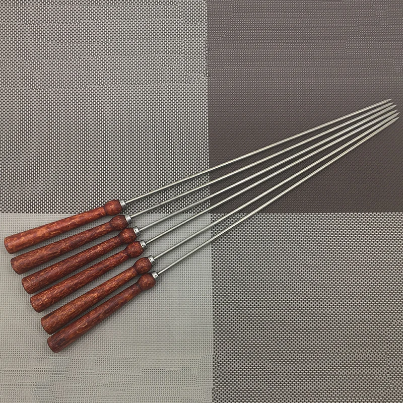 Stainless steel Barbecue Skewer BBQ Kebab Stick Grill Needle Wood Handle Christmas BBQ Party Needles Tool Set 43cm 16inch