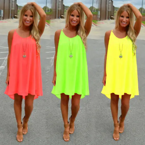 

Women beach dress Fluorescence summer dress chiffon female women dress 2017 summer style vestido plus size women clothing