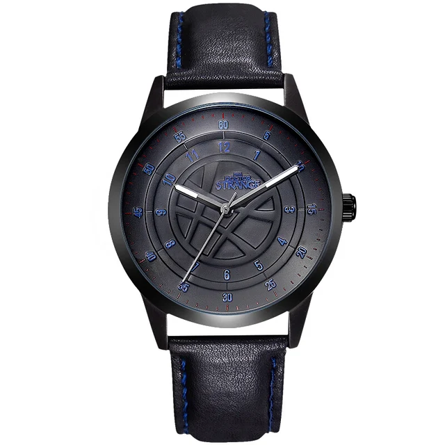 Doctor Strange Marvel Avengers Men Leather Strap Quartz Black Watch