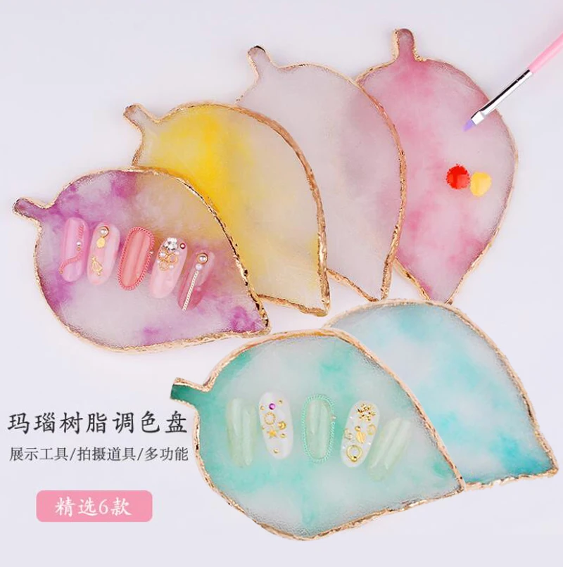 

1Pcs Nail Color Paint Palette Holder Drawing Natural Resin Agate Nail Art Color Palette Round/Leaf Nail Display Nail Art Tools