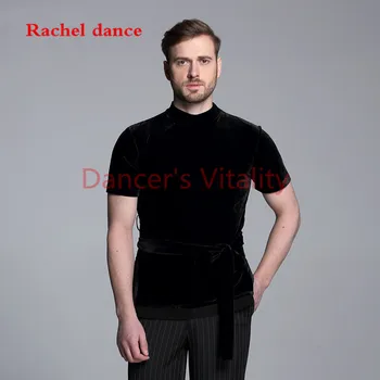 

2017 Short Sleeves Round Neck Mens Latin Shirts Dance Top Ballroom Latin Dance Costumes Stage Clothing For Men Ballroom Clothes