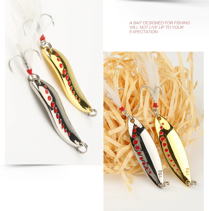 DONQL Metal Spoon Fishing Lure Hard Baits 10 15 20g Spinner Sequins Noise Paillette with Feather Treble Hook Fishing Tackle     (12)