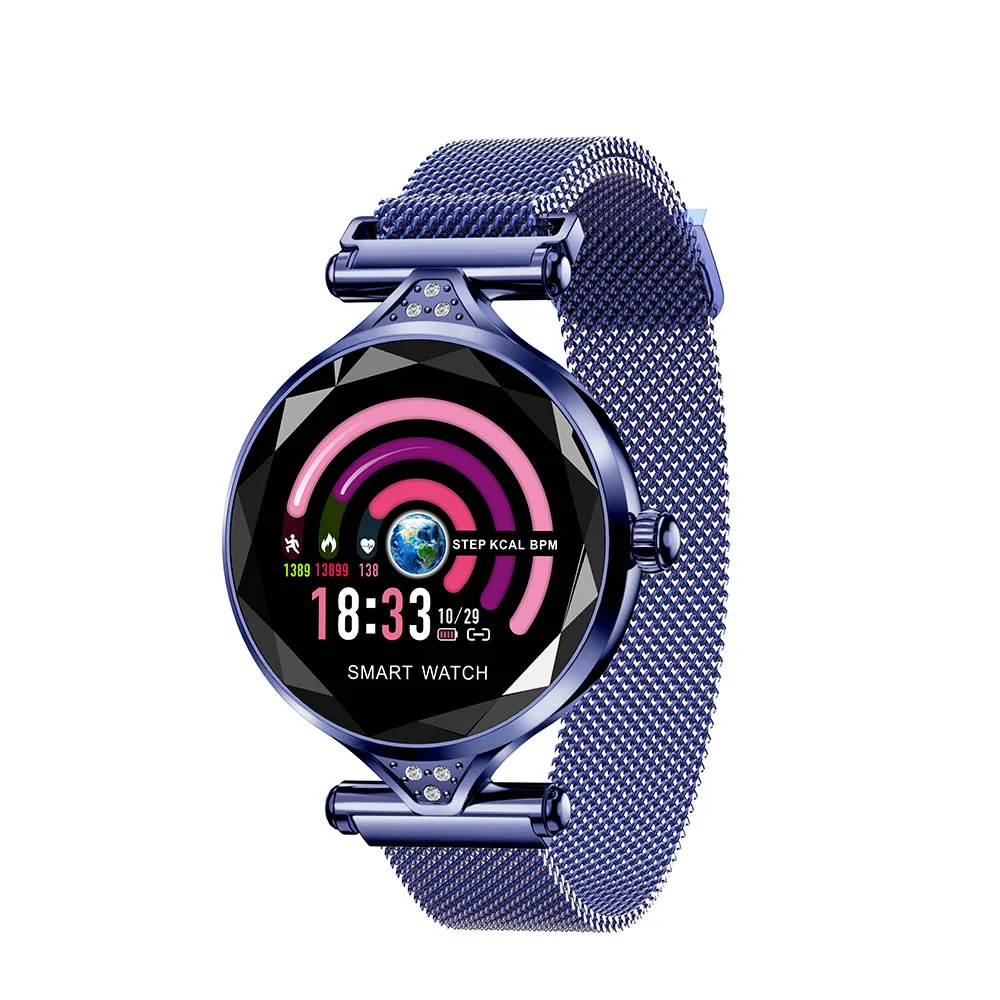 LEMFO Новые Роскошные Смарт часы для женщин Спорт IP67 Водонепроницаемый Bluetooth для Android IOS Iphone Smartwatch подарок для девушки - Цвет: Blue
